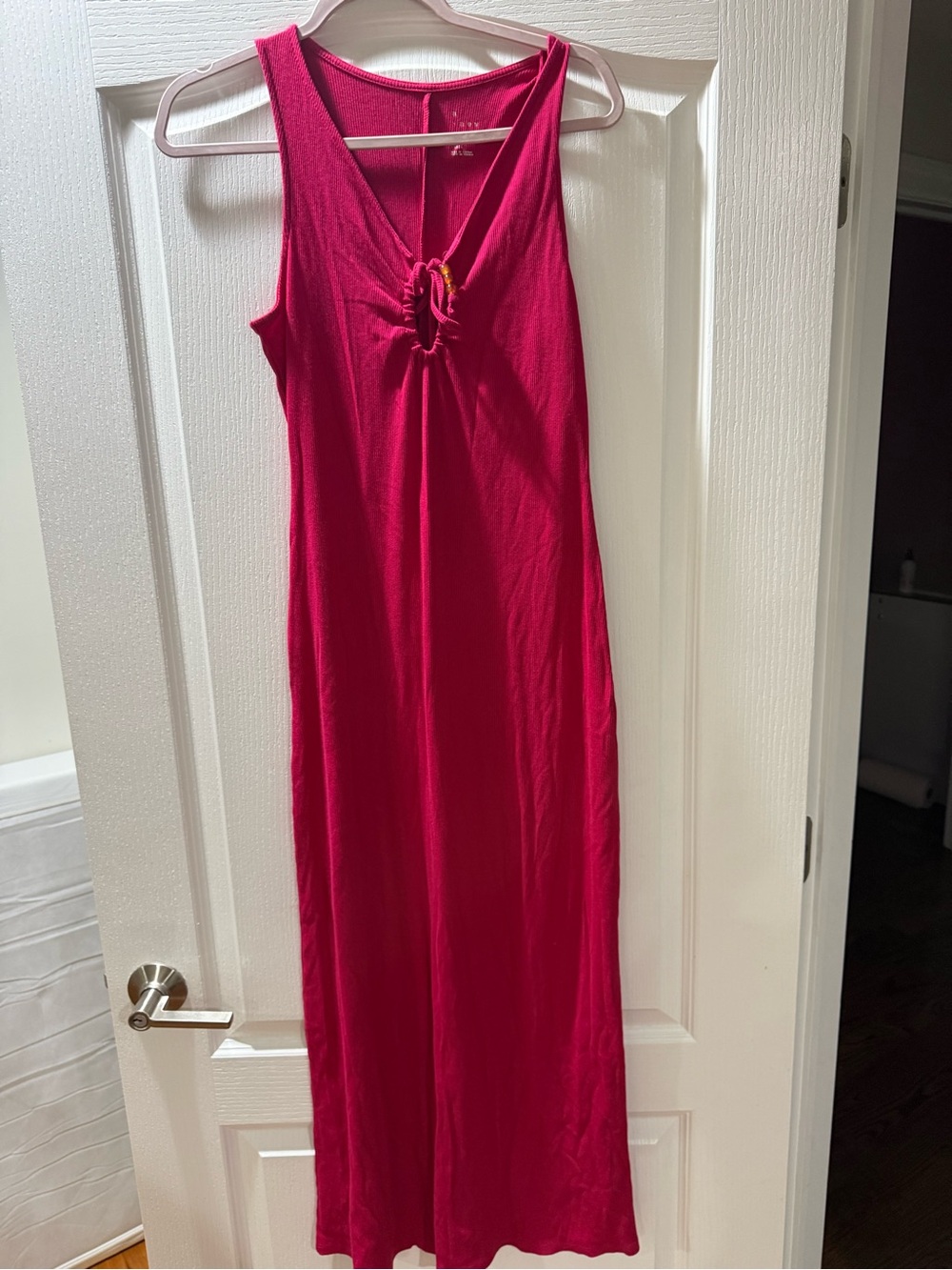 Sleeveless Fuchsia Maxi Dress with Front Cinch